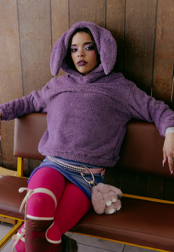 3D Plush Bunny Ear Design Gangsta Hoodie