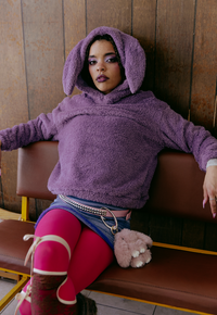 3D Plush Bunny Ear Design Gangsta Hoodie