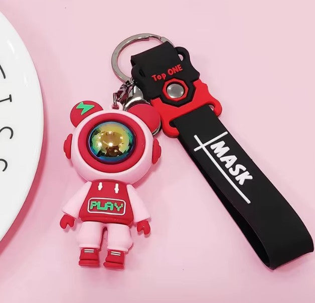 BUNNY ASTRONAUT KEYCHAIN — “PLAY MODE: ON”