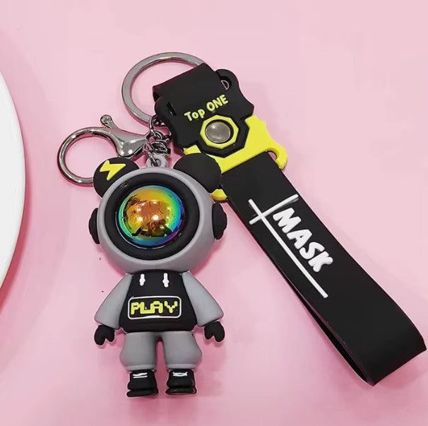 BUNNY ASTRONAUT KEYCHAIN — “PLAY MODE: ON”