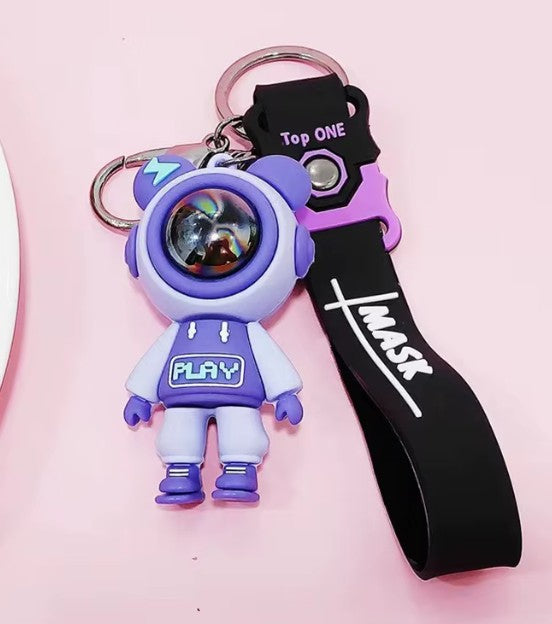 BUNNY ASTRONAUT KEYCHAIN — “PLAY MODE: ON”